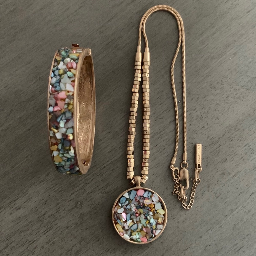 Kenneth Cole Gold Tone Necklace & Bangle Bracelet